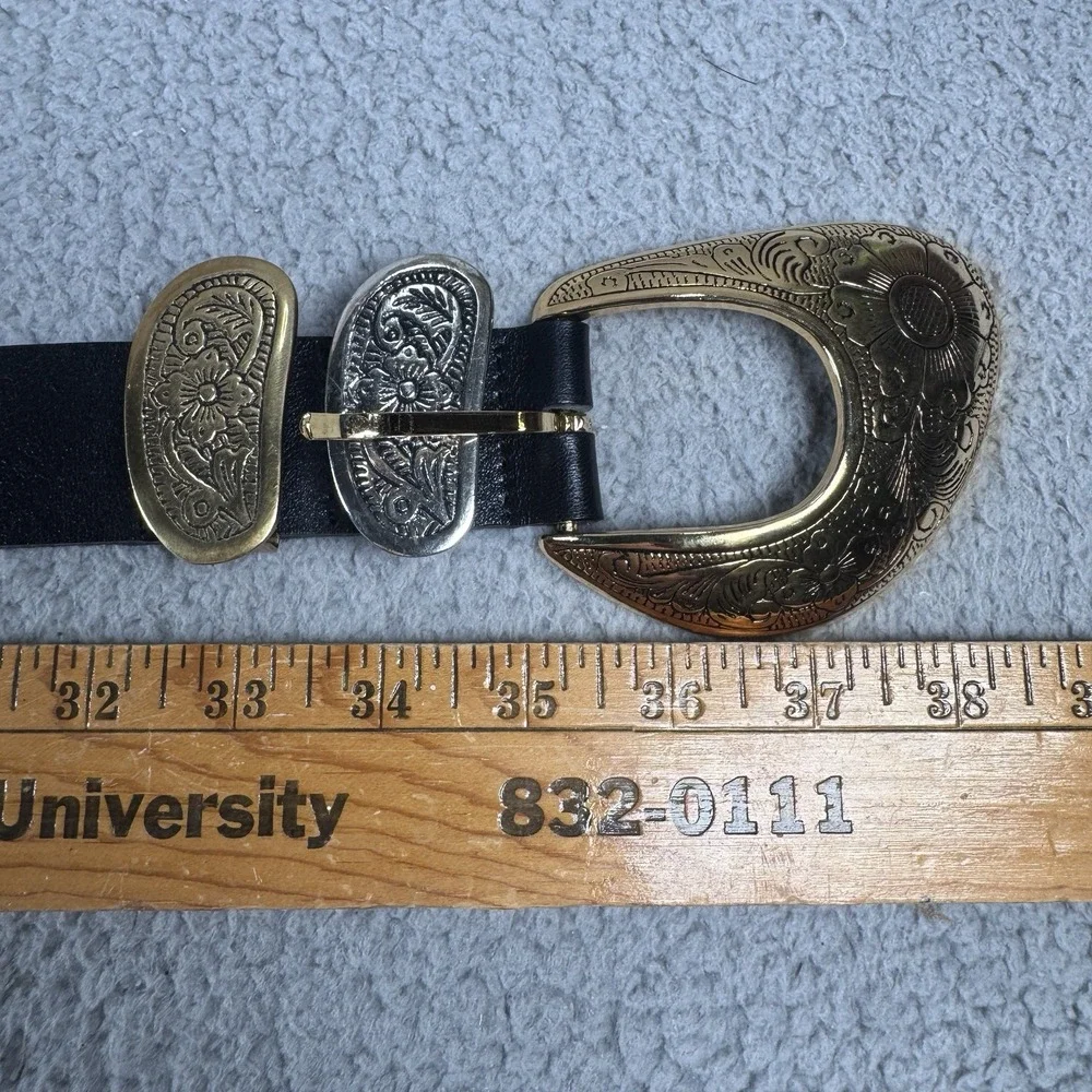 Streets Ahead Ariel Belt XS Black Italian Leather Engraved Solid Brass Two Tone
